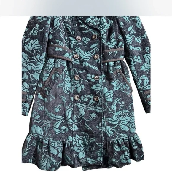 Elevenses Teal Tapestry Edwardian Floral Coat 2 - Picture 5 of 7